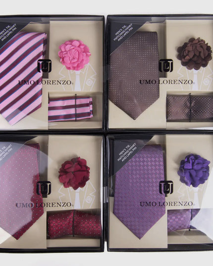 Pattern Necktie, Hanky & Lapel Pin Box Set