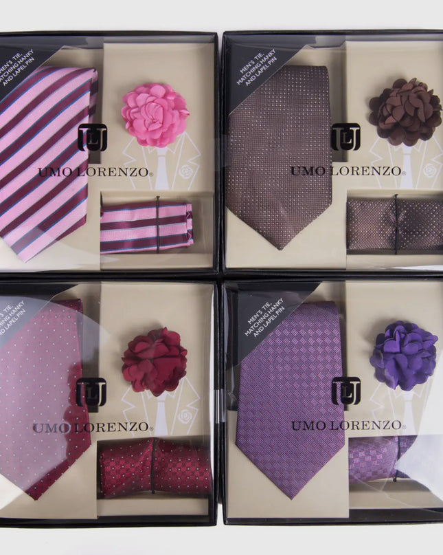 Pattern Necktie, Hanky & Lapel Pin Box Set