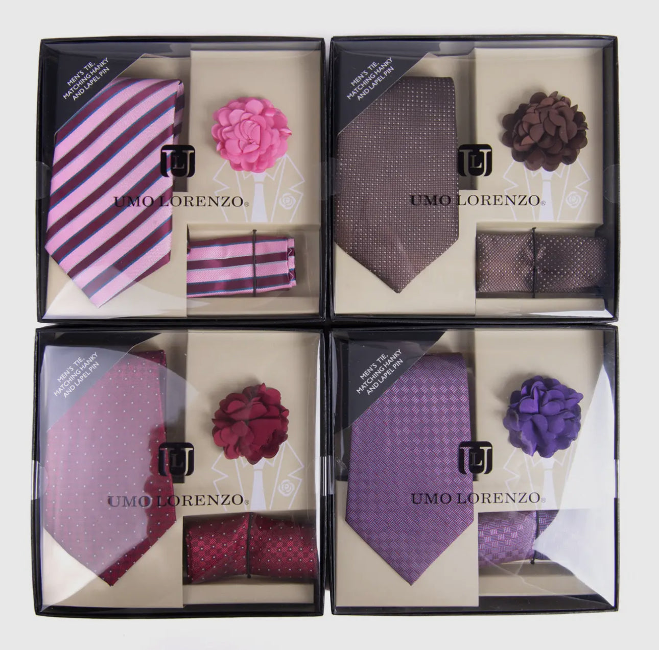 Pattern Necktie, Hanky & Lapel Pin Box Set