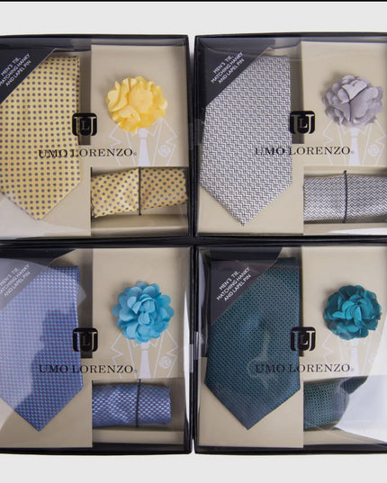 Pattern Necktie, Hanky & Lapel Pin Box Set