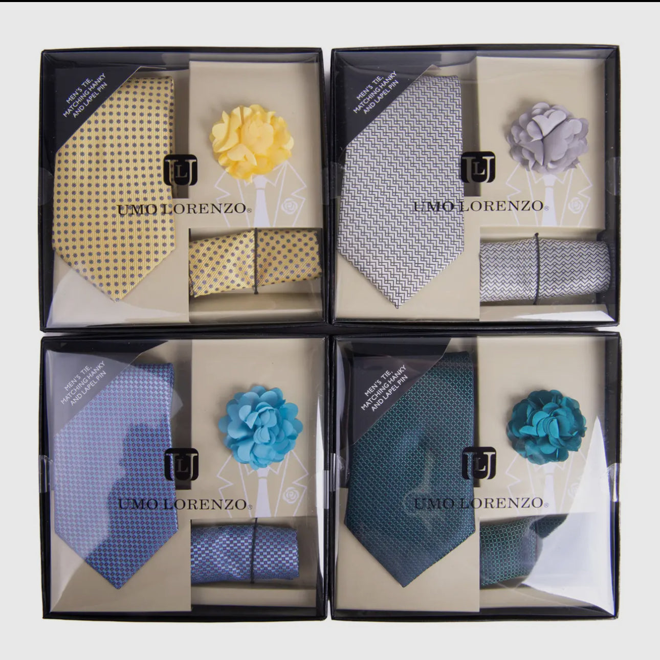 Pattern Necktie, Hanky & Lapel Pin Box Set