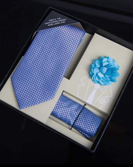 Pattern Necktie, Hanky & Lapel Pin Box Set