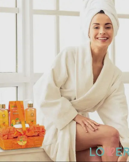 Home Spa Gift Basket in Orange Mango, Bath and Body Care Kit