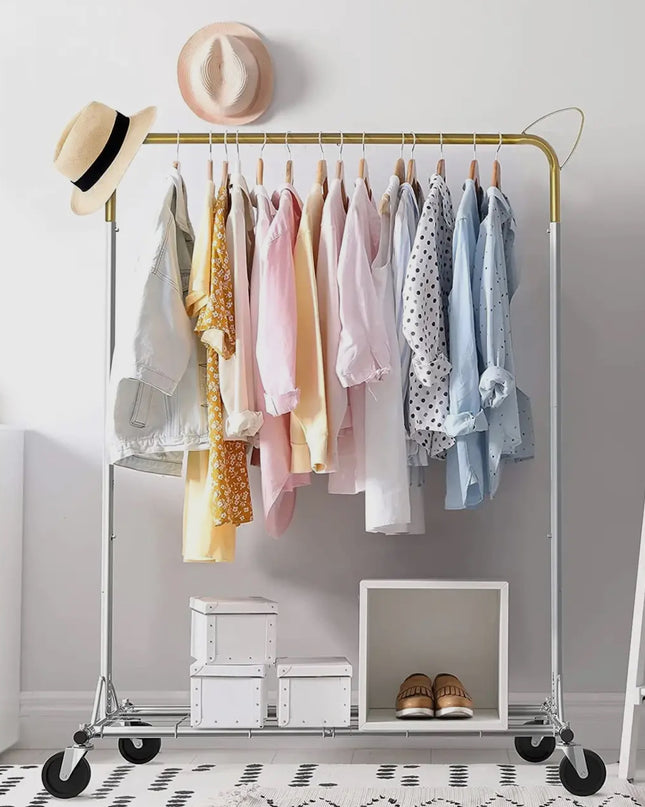 Clothes Garment Rack Hanging Clothes Rack with Shelves, Heig