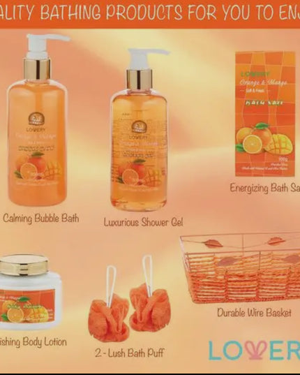 Home Spa Gift Basket in Orange Mango, Bath and Body Care Kit