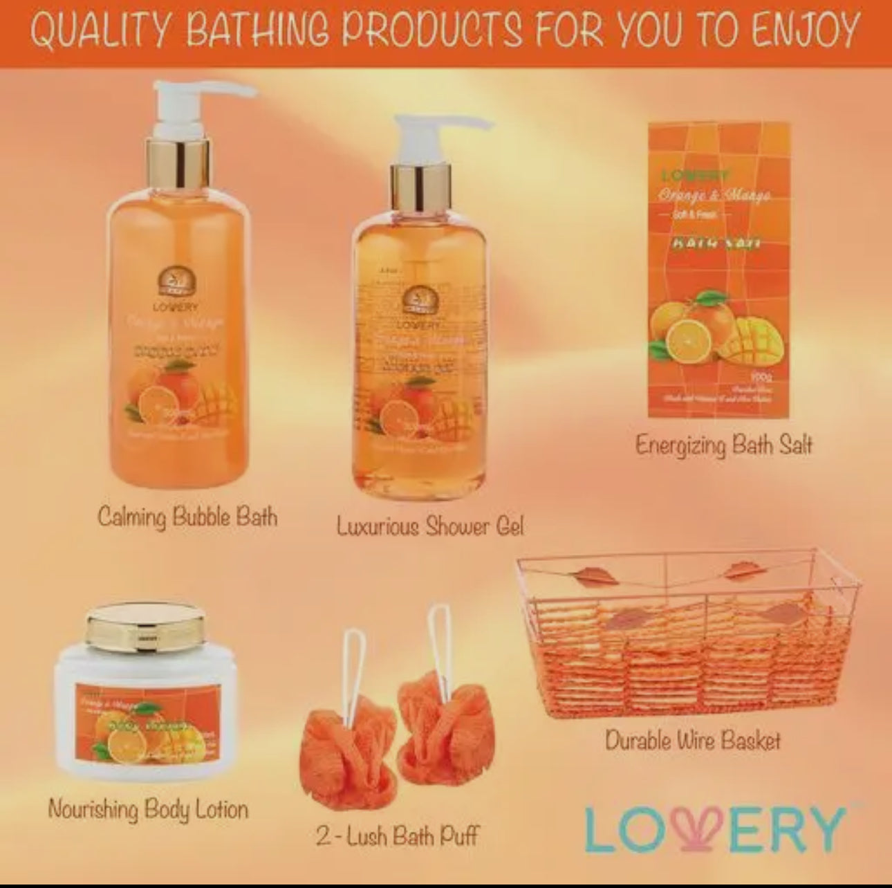 Home Spa Gift Basket in Orange Mango, Bath and Body Care Kit