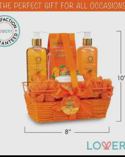 Home Spa Gift Basket in Orange Mango, Bath and Body Care Kit