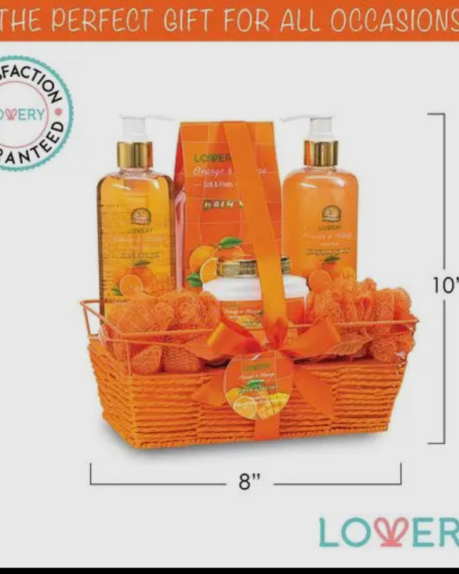 Home Spa Gift Basket in Orange Mango, Bath and Body Care Kit
