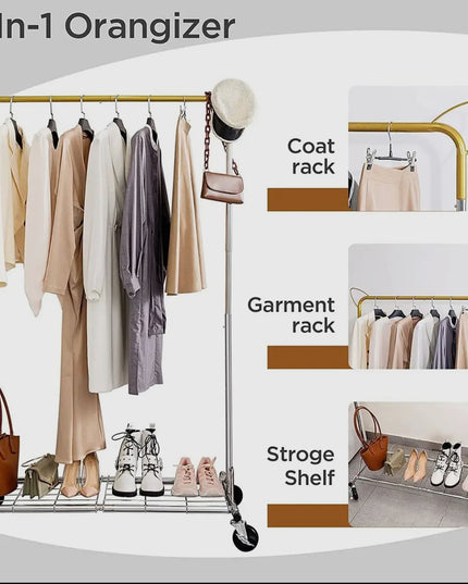 Clothes Garment Rack Hanging Clothes Rack with Shelves, Heig