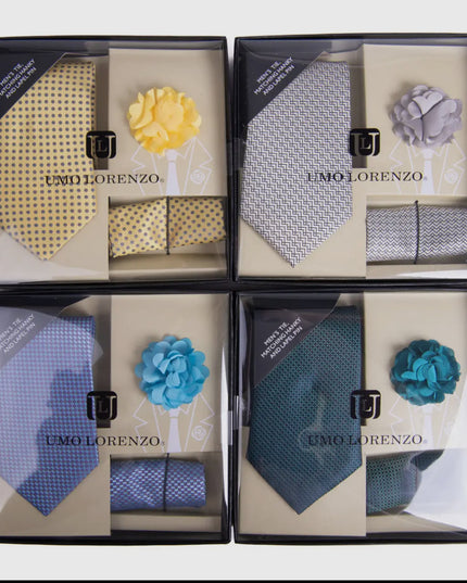 Pattern Necktie, Hanky & Lapel Pin Box Set