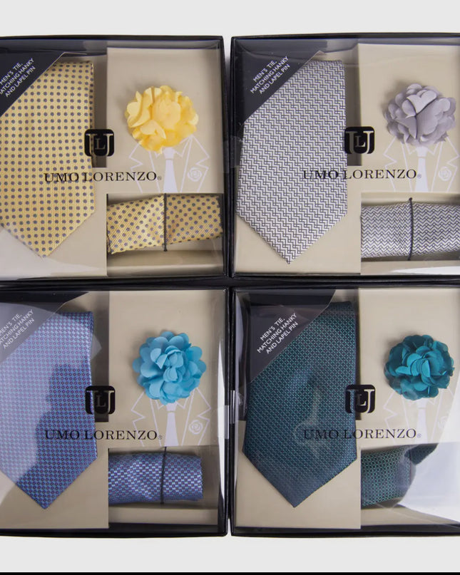 Pattern Necktie, Hanky & Lapel Pin Box Set