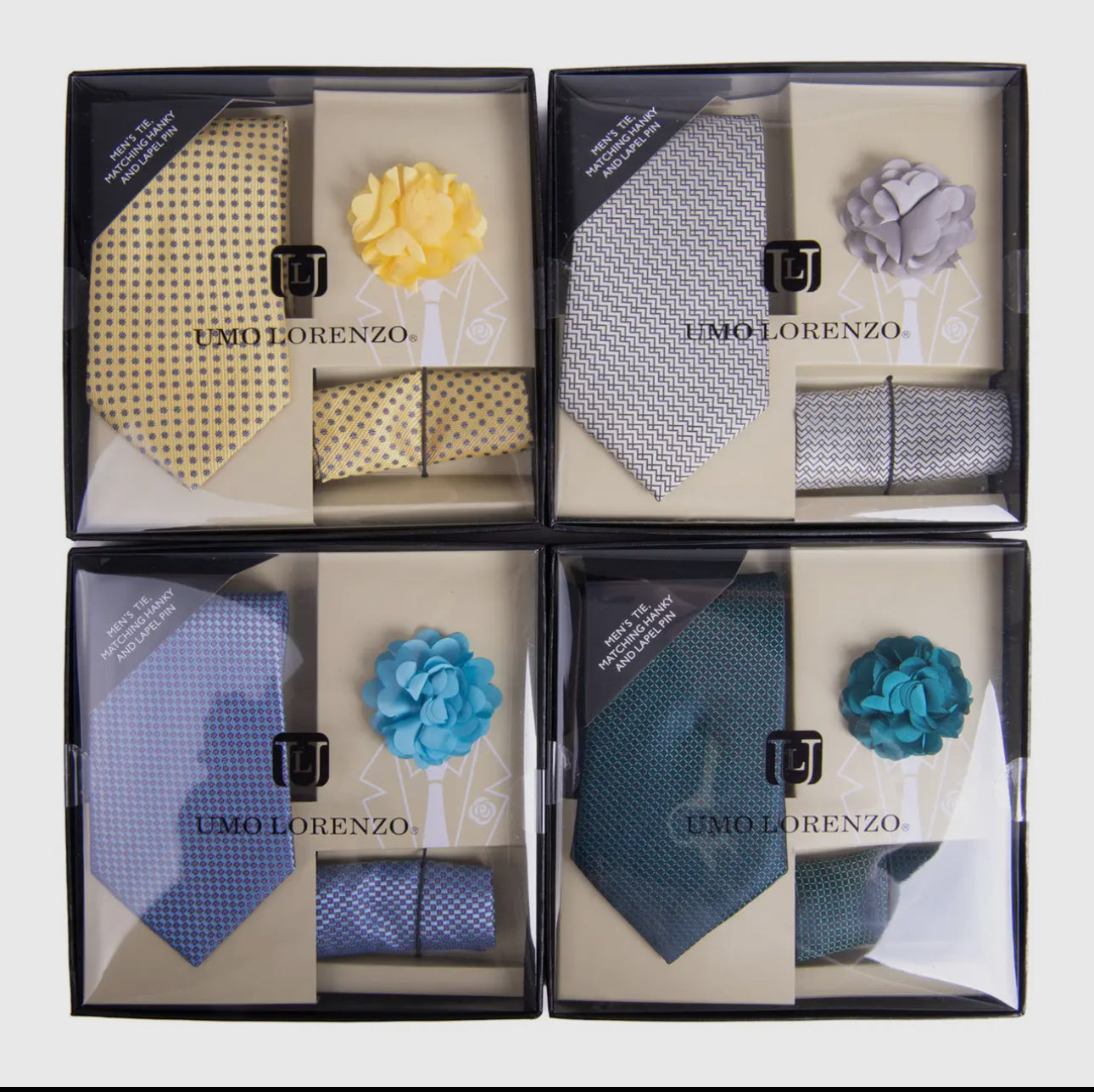 Pattern Necktie, Hanky & Lapel Pin Box Set