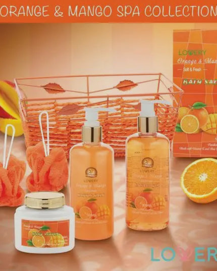 Home Spa Gift Basket in Orange Mango, Bath and Body Care Kit