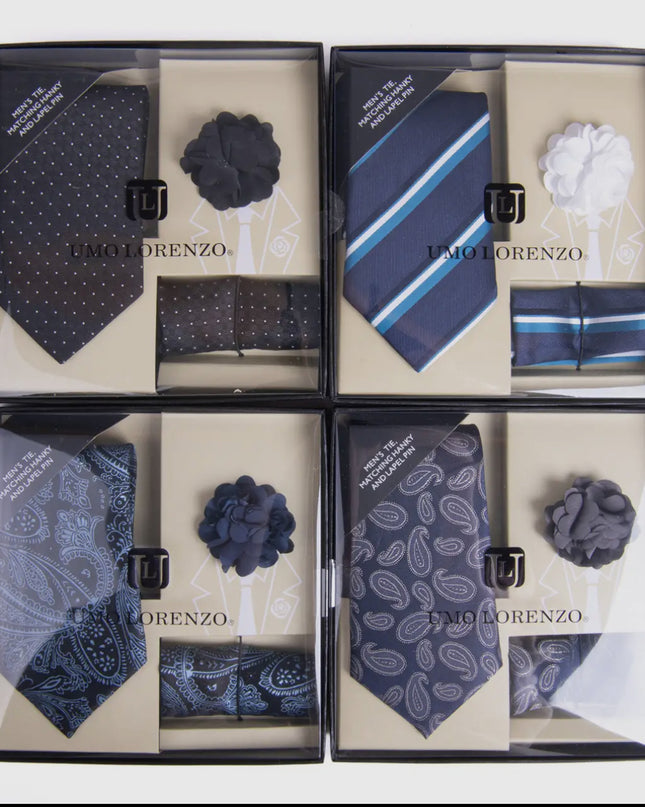 Pattern Necktie, Hanky & Lapel Pin Box Set