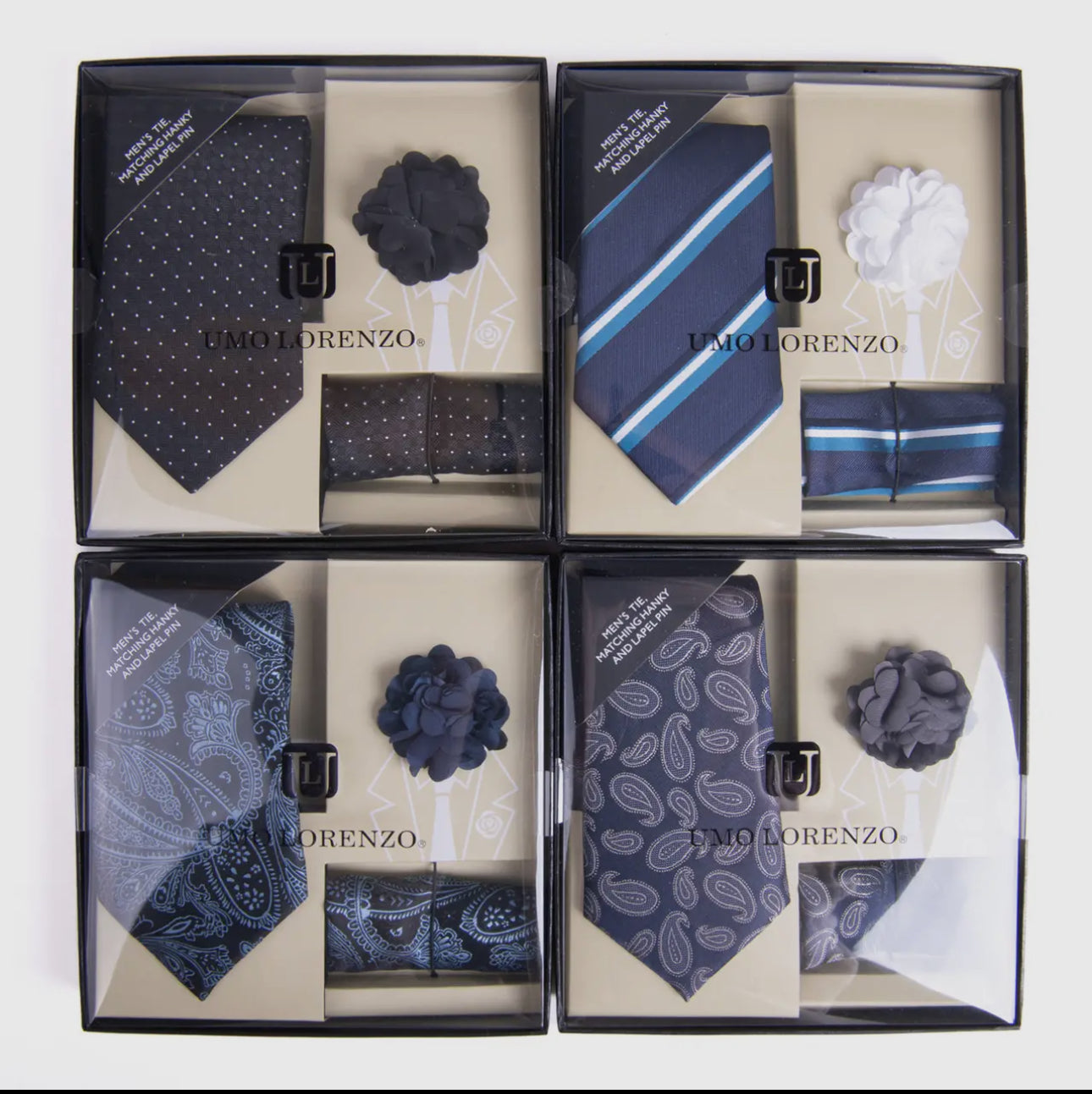 Pattern Necktie, Hanky & Lapel Pin Box Set